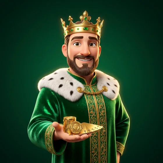 Golden Crown casino king mascot presenting the welcome bonus